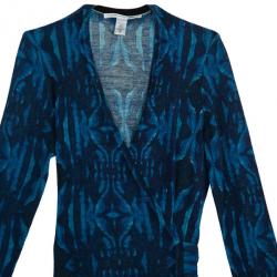 Pre Owned Diane Von Furstenberg Navy 'Linda' Printed Wrap Dress M