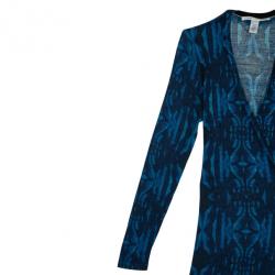 Pre Owned Diane Von Furstenberg Navy 'Linda' Printed Wrap Dress M