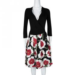 Pre Owned Diane Von Furstenberg Printed Long Sleeve Jewel Wrap Dress L