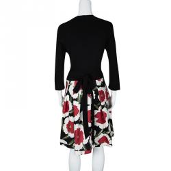 Pre Owned Diane Von Furstenberg Printed Long Sleeve Jewel Wrap Dress L