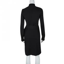 Pre Owned Diane Von Furstenberg Black Wool Belted Biker Wrap Dress L