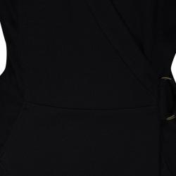 Pre Owned Diane Von Furstenberg Black Wool Belted Biker Wrap Dress L