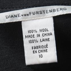 Pre Owned Diane Von Furstenberg Black Wool Belted Biker Wrap Dress L