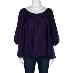 Pre Owned Diane Von Furstenberg Purple Silk Chiffon Terra Blouse L