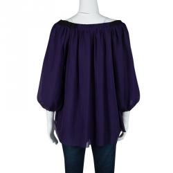Pre Owned Diane Von Furstenberg Purple Silk Chiffon Terra Blouse L