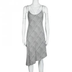 Pre Owned Diane Von Furstenberg Monochrome Glen Plaid Print Silk Chiffon Asymmetric Maxi Dress S