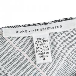 Pre Owned Diane Von Furstenberg Monochrome Glen Plaid Print Silk Chiffon Asymmetric Maxi Dress S