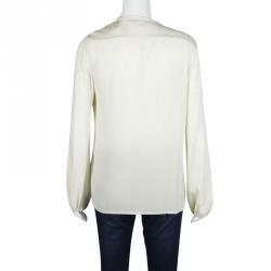 Pre Owned Diane Von Furstenberg  Cream Silk Pintuck Detail Long Sleeve Novalee Blouse M