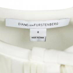 Pre Owned Diane Von Furstenberg  Cream Silk Pintuck Detail Long Sleeve Novalee Blouse M