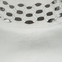 Pre Owned Diane Von Furstenberg Grey Cutout Leather Short Sleeve Yvanna Top M