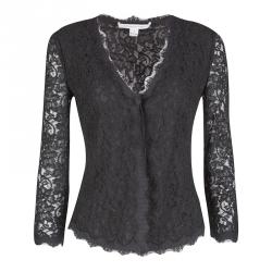 Pre Owned Diane Von Furstenberg Black Floral Lace Bria Cardigan S