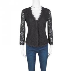 Pre Owned Diane Von Furstenberg Black Floral Lace Bria Cardigan S