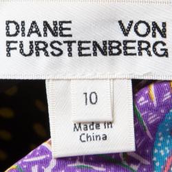 Pre Owned Diane Von Furstenberg Floral and Polka Dot Print Draped Silk Maxi Dress L