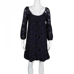 Pre Owned Diane Von Furstenberg Navy Blue Cutout Embroidered Madis Baby Doll Dress S