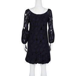 Pre Owned Diane Von Furstenberg Navy Blue Cutout Embroidered Madis Baby Doll Dress S
