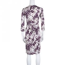 مملوكة مسبقًا Diane Von Furstenberg Purple Printed Silk Jersey New Julian Two Wrap Dress S