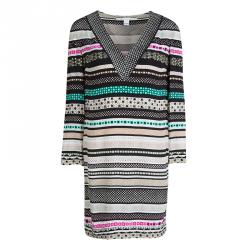 Pre Owned Diane Von Furstenberg Multicolor Printed Silk Embellished Ruby Dress S