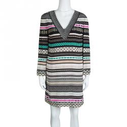 Pre Owned Diane Von Furstenberg Multicolor Printed Silk Embellished Ruby Dress S