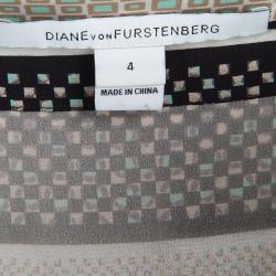 Pre Owned Diane Von Furstenberg Multicolor Printed Silk Embellished Ruby Dress S