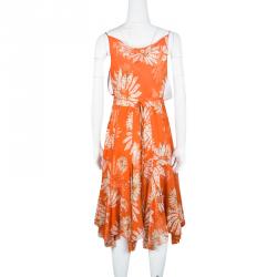 Pre Owned Diane Von Furstenberg Orange Floral Printed Chiffon Tupai Wrap Dress M