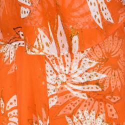 Pre Owned Diane Von Furstenberg Orange Floral Printed Chiffon Tupai Wrap Dress M