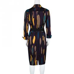 Pre Owned Diane Von Furstenberg Purple Printed Silk Belted Leja Shirt Dress L