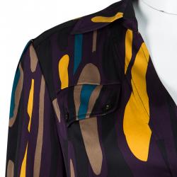 Pre Owned Diane Von Furstenberg Purple Printed Silk Belted Leja Shirt Dress L