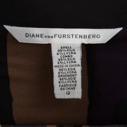 Pre Owned Diane Von Furstenberg Purple Printed Silk Belted Leja Shirt Dress L