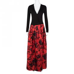 Pre Owned Diane Von Furstenberg Black and Red Floral Print Kailey Wrap Maxi Dress S