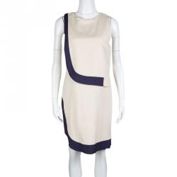 Pre Owned Diane Von Furstenberg Beige Contrast Panel Detail Robi Dress M