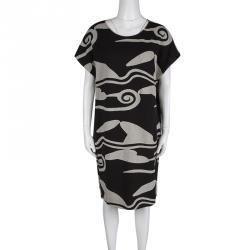 Pre Owned Diane Von Furstenberg Monochrome Textured Knit Dress M