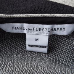 Pre Owned Diane Von Furstenberg Monochrome Textured Knit Dress M