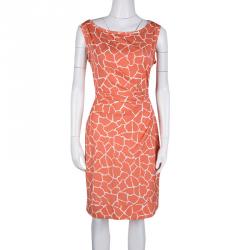 Pre Owned Diane Von Furstenberg Orange and White Printed New Della Dress M
