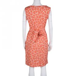 Pre Owned Diane Von Furstenberg Orange and White Printed New Della Dress M