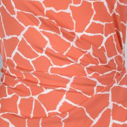 Pre Owned Diane Von Furstenberg Orange and White Printed New Della Dress M