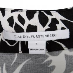 Pre Owned Diane Von Furstenberg Monochrome Cotton Silk Floral Print New Julian Two Wrap Dress M