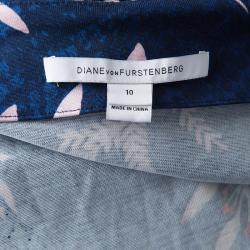 Pre Owned Diane Von Furstenberg Indigo Snake Leaves Print Silk Jersey New Julian Two Wrap Dress L