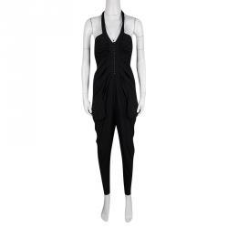 Pre Owned Diane Von Furstenberg Black Draped Knit Halter Jumpsuit M