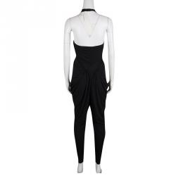 Pre Owned Diane Von Furstenberg Black Draped Knit Halter Jumpsuit M