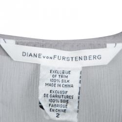 Pre Owned Diane Von Furstenberg Grey Silk Chiffon Bead Trim Belted Sol Tunic S