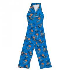 Pre Owned Diane Von Furstenberg Blue Floral Printed Silk Tie Detail Jumpsuit XS