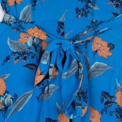 Pre Owned Diane Von Furstenberg Blue Floral Printed Silk Tie Detail Jumpsuit XS