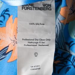 Pre Owned Diane Von Furstenberg Blue Floral Printed Silk Tie Detail Jumpsuit XS