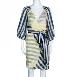 Pre Owned Diane Von Furstenberg Multicolor Striped Silk Ignacia Wrap Dress M