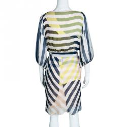 Pre Owned Diane Von Furstenberg Multicolor Striped Silk Ignacia Wrap Dress M