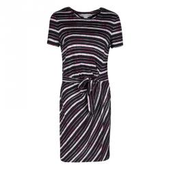 Pre Owned Diane Von Furstenberg Multicolor Striped Silk Tie Detail Brie Dress M