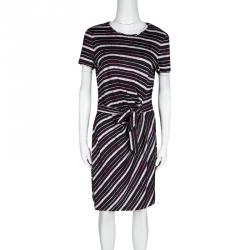 Pre Owned Diane Von Furstenberg Multicolor Striped Silk Tie Detail Brie Dress M