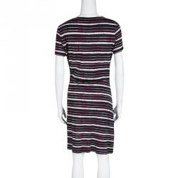 Pre Owned Diane Von Furstenberg Multicolor Striped Silk Tie Detail Brie Dress M
