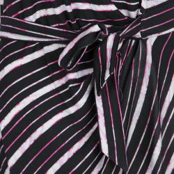 Pre Owned Diane Von Furstenberg Multicolor Striped Silk Tie Detail Brie Dress M
