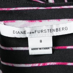 Pre Owned Diane Von Furstenberg Multicolor Striped Silk Tie Detail Brie Dress M